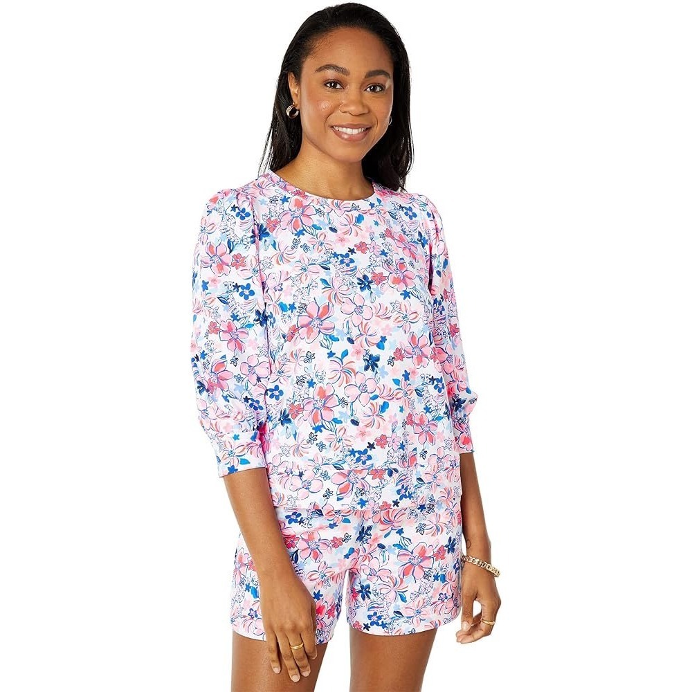 Lilly Pulitzer Loungewear Set Women Size M‎ Pink Blue Floral Top and Shorts Set